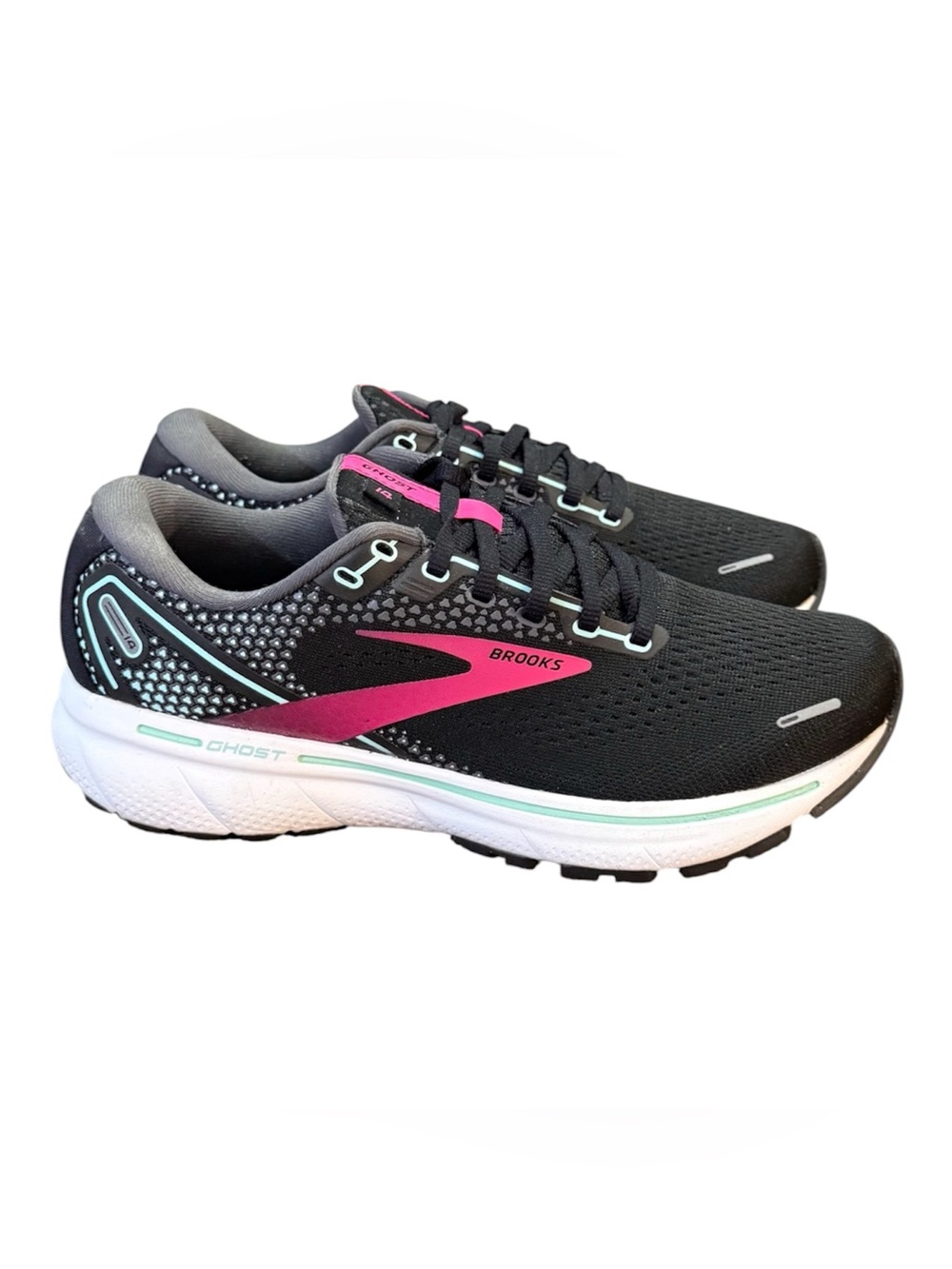 Brooks Ghost 14 Road Running Sneakers Black Teal Pink Women’s Size 9